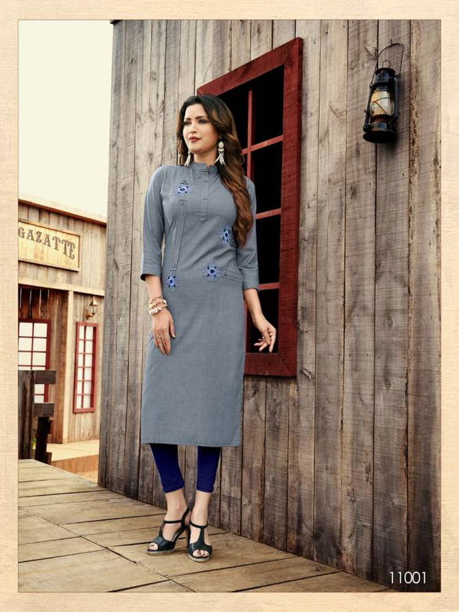 Fiesta Work Culture Latest Casual Wear Designer Three Fourth Sleeve Kurtis Collection
